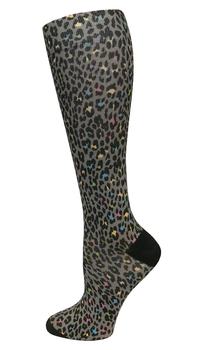 12" Soft Comfort Compression Socks Leopard Print Grey