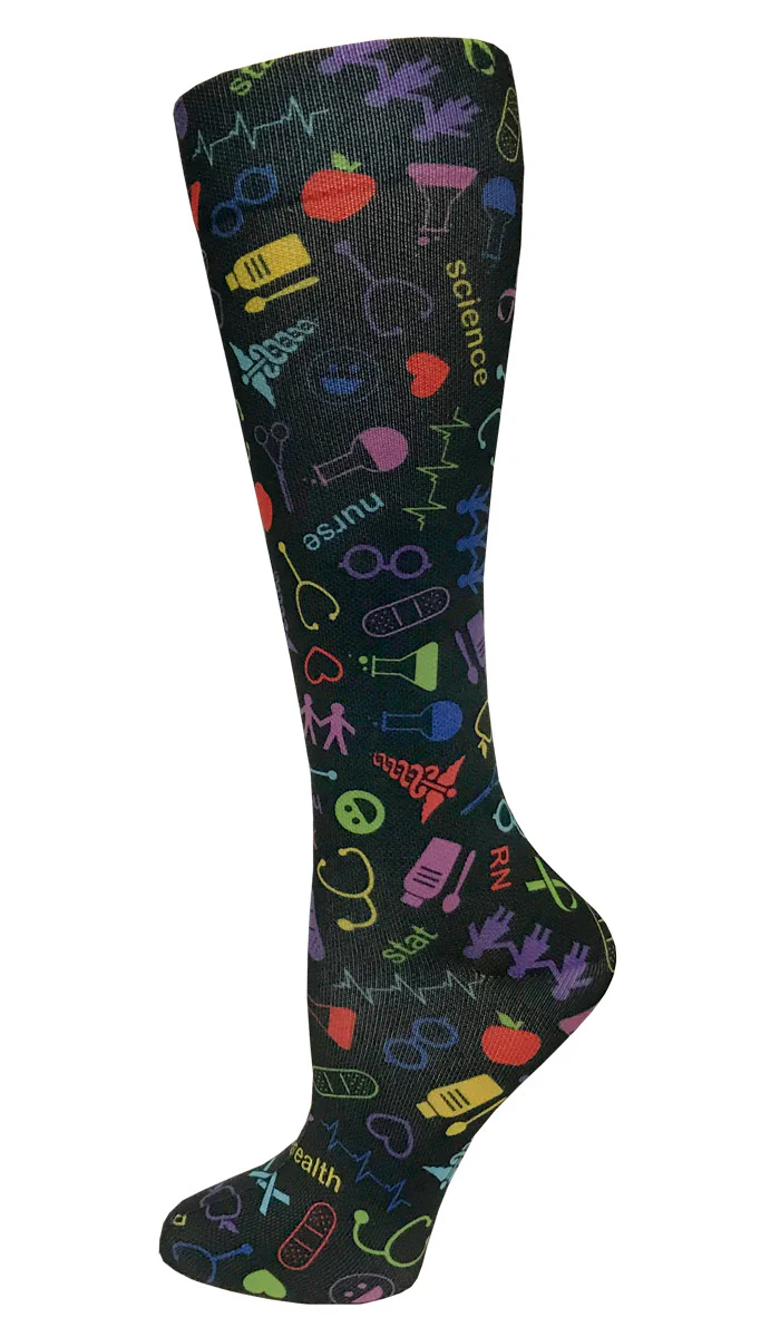12" Soft Comfort Compression Socks Medical Symbols Black