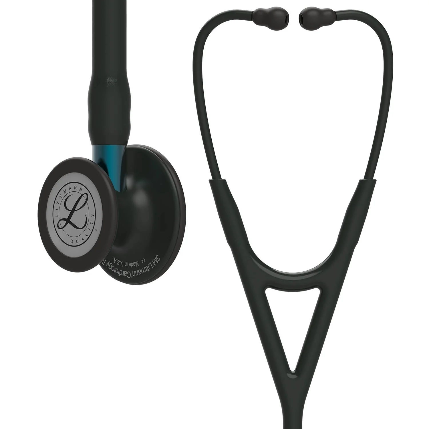 Littmann Cardiology IV Diagnostic Stethoscope: Black & Black - Blue Stem 6201 - Over Engraved