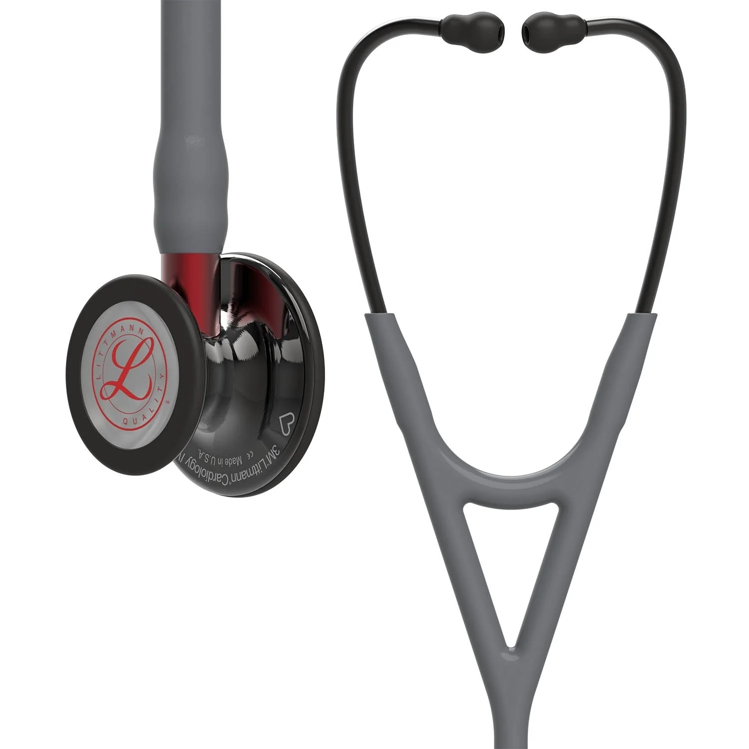 Littmann Cardiology IV Diagnostic Stethoscope: Grey & Smoke - Red Stem - Limited Edition Featuring Red Logo Diaphragm & Engraved Heart 6183