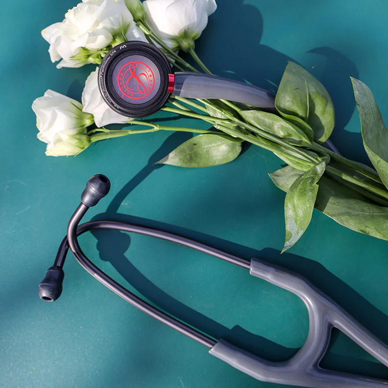Littmann Cardiology IV Diagnostic Stethoscope: Grey & Smoke - Red Stem - Limited Edition Featuring Red Logo Diaphragm & Engraved Heart 6183 - Image 2