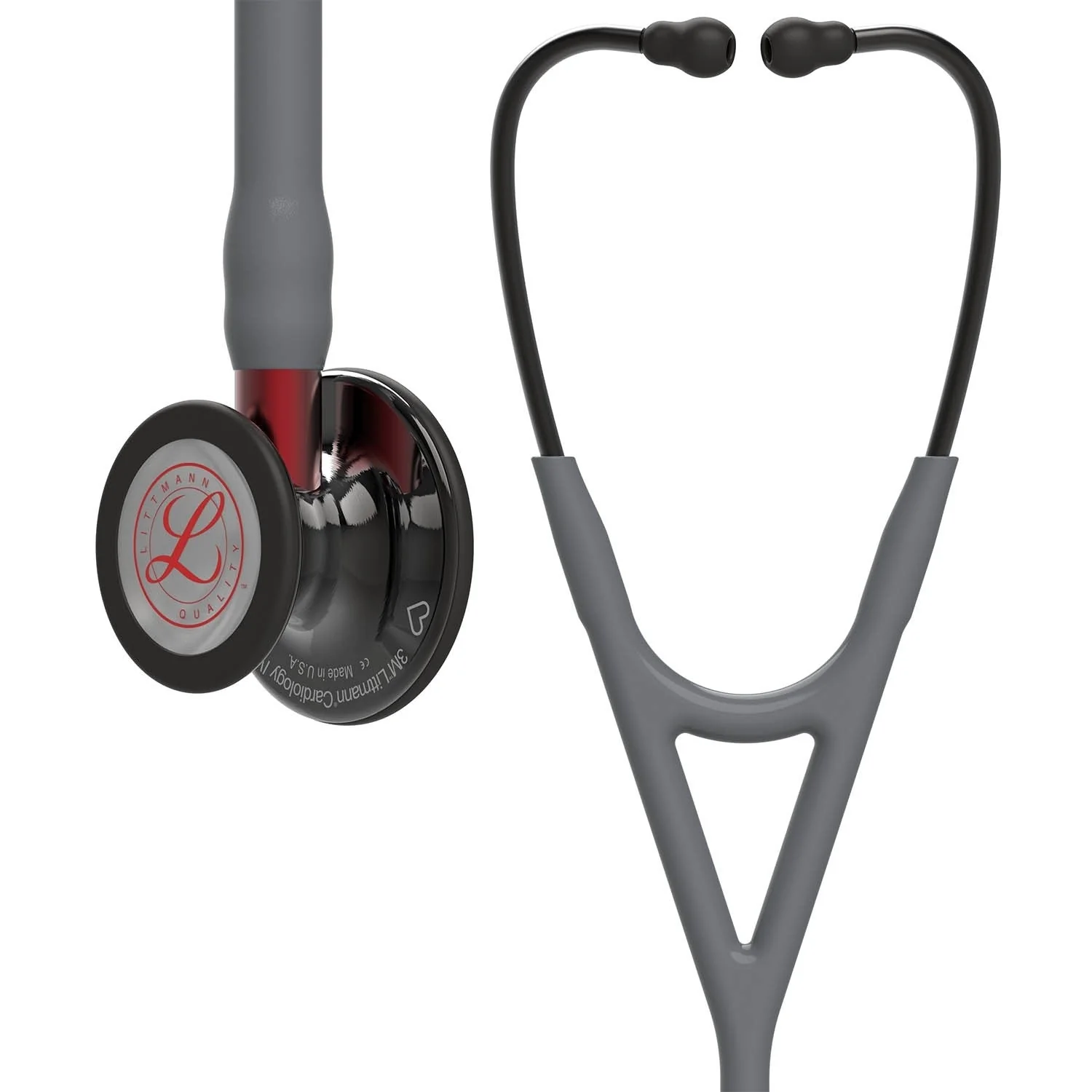 Littmann Cardiology IV Diagnostic Stethoscope: Grey & Smoke - Red Stem - Limited Edition 6183 - Over Engraved