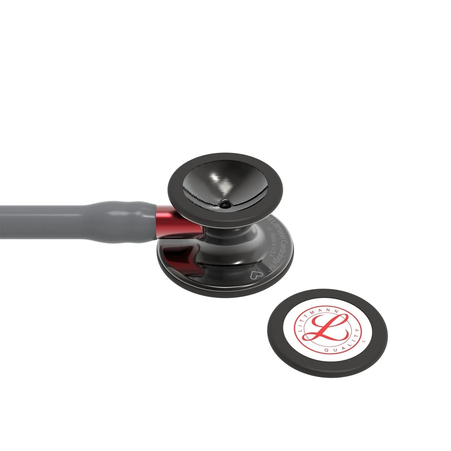 Littmann Cardiology IV Diagnostic Stethoscope: Grey & Smoke - Red Stem - Limited Edition 6183 - Over Engraved - Image 3