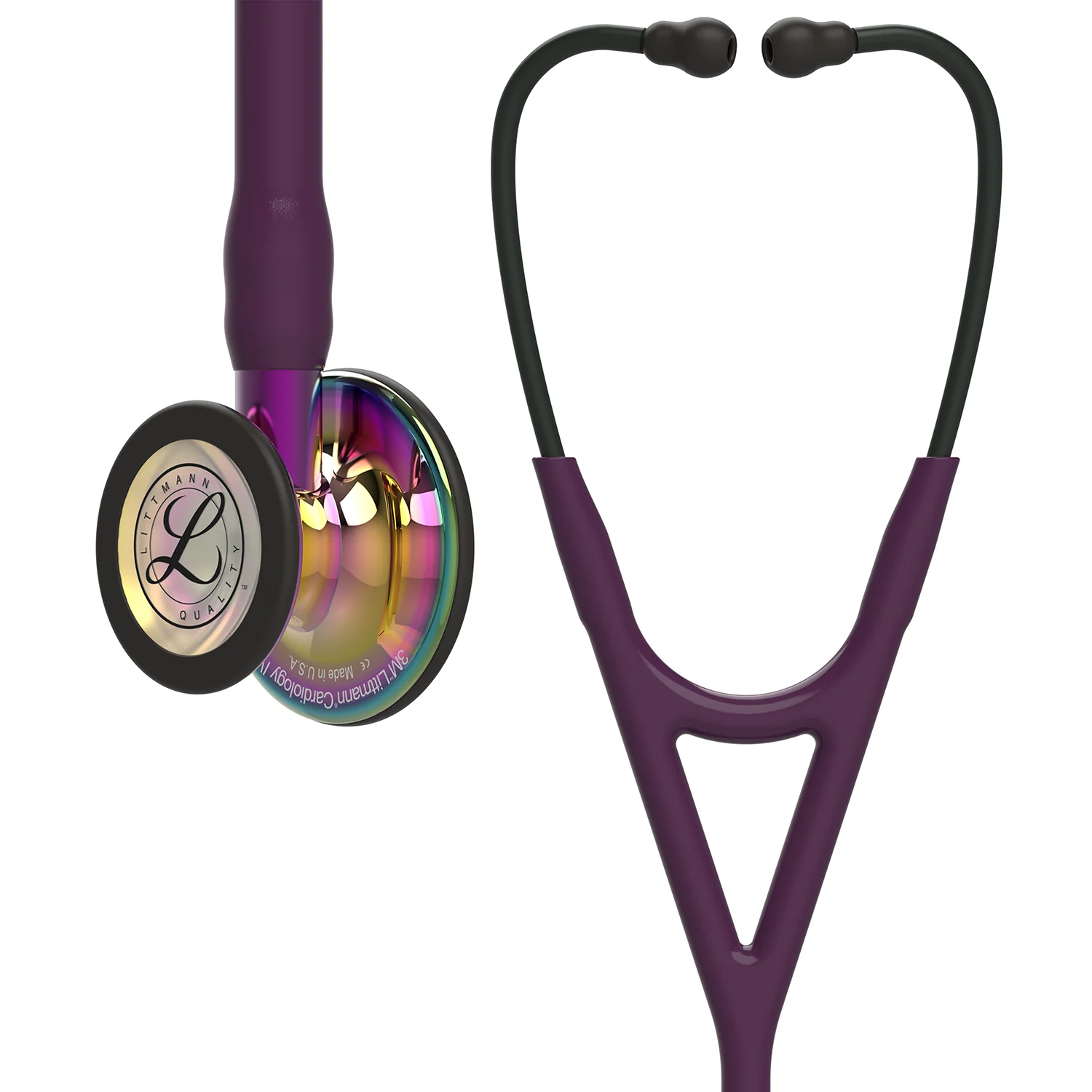 Littmann Cardiology IV Diagnostic Stethoscope: High Polish Rainbow & Plum - Violet Stem 6239 - Over Engraved