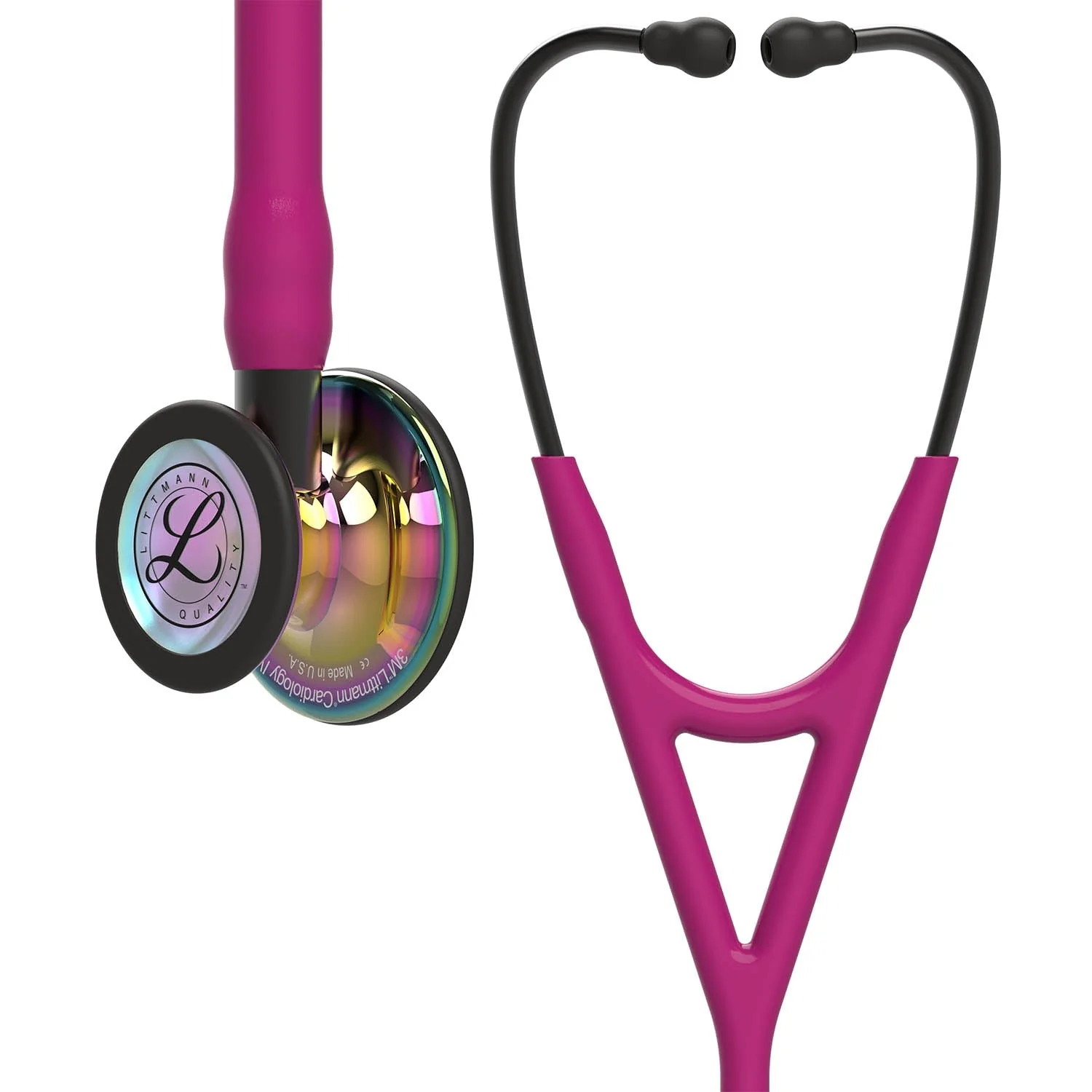 Littmann Cardiology IV Diagnostic Stethoscope: High Polish Rainbow & Raspberry - Smoke Stem 6241 - Over Engraved