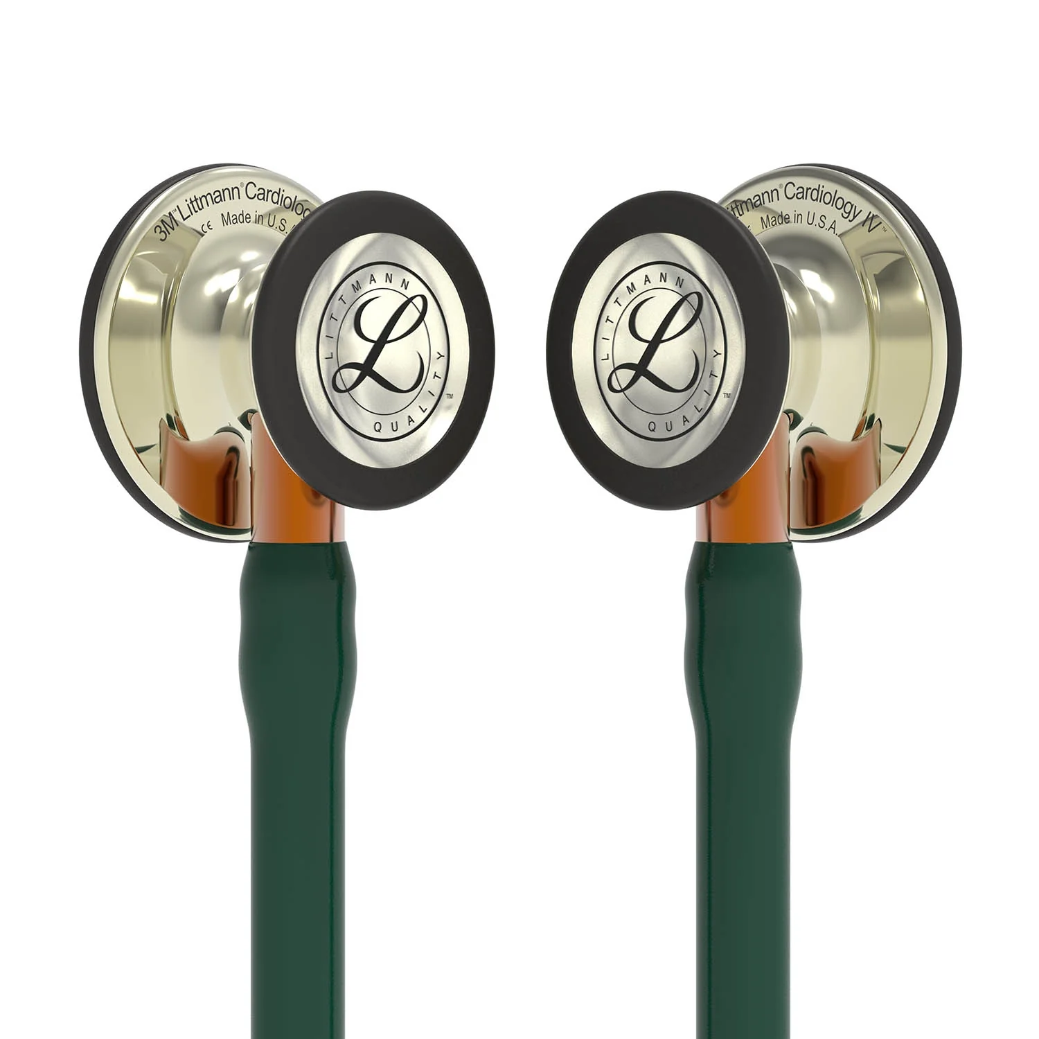 Littmann Cardiology IV Diagnostic Stethoscope: Polished Champagne & Hunter Green - Orange Stem 6206 - Image 4