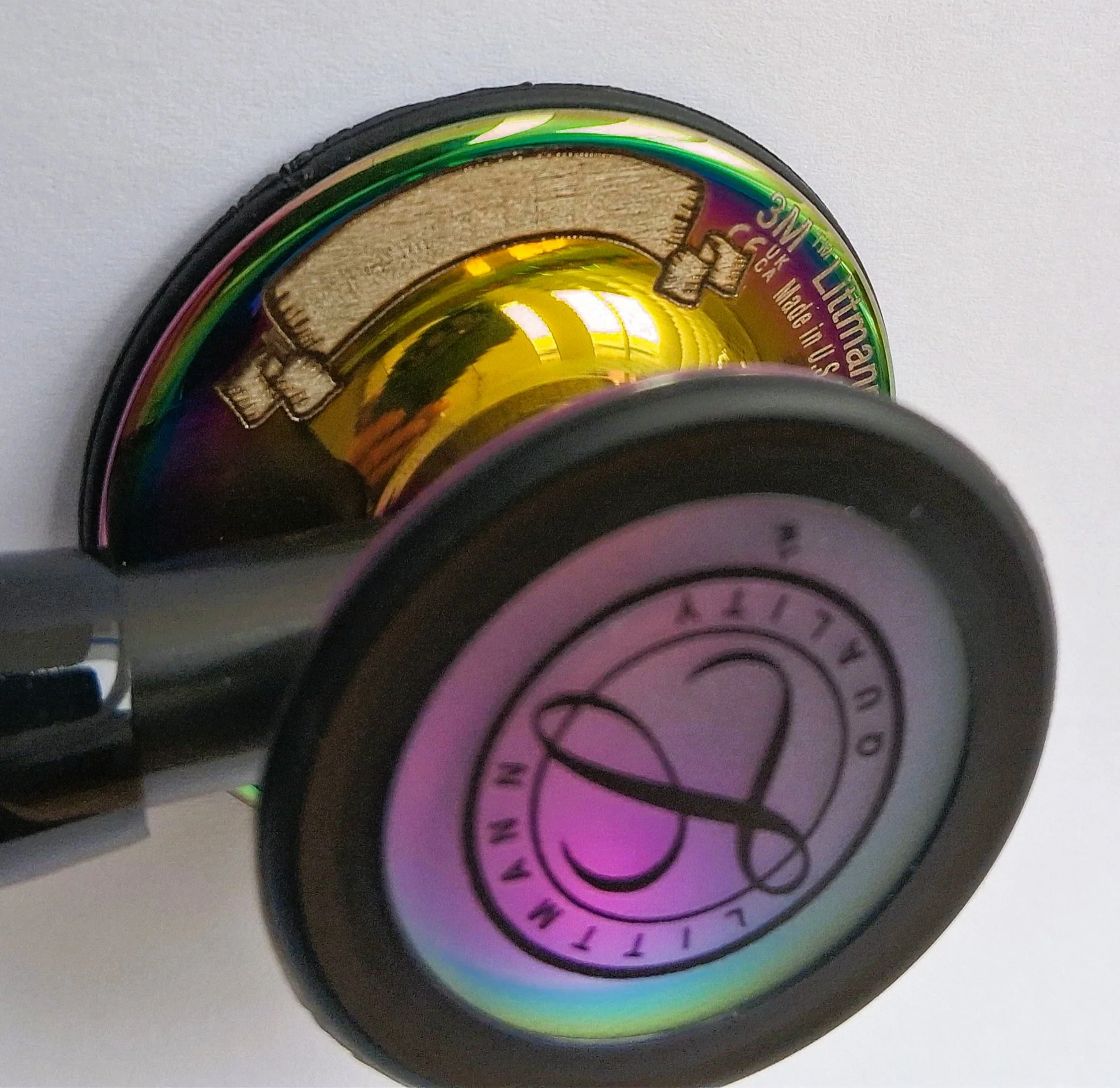 Littmann Cardiology IV Diagnostic Stethoscope: Polished Rainbow & Black - Smoke Stem 6240 - Over Engraved