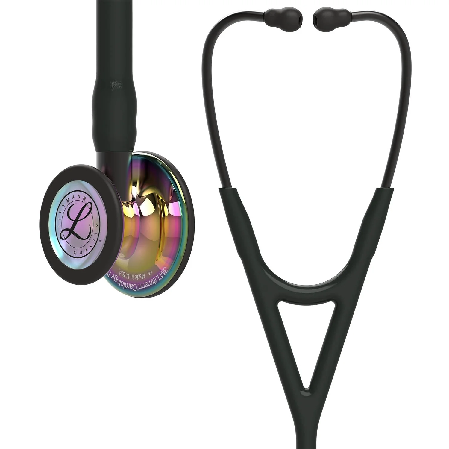 Littmann Cardiology IV Diagnostic Stethoscope: Polished Rainbow & Black - Smoke Stem 6240 - Over Engraved - Image 2