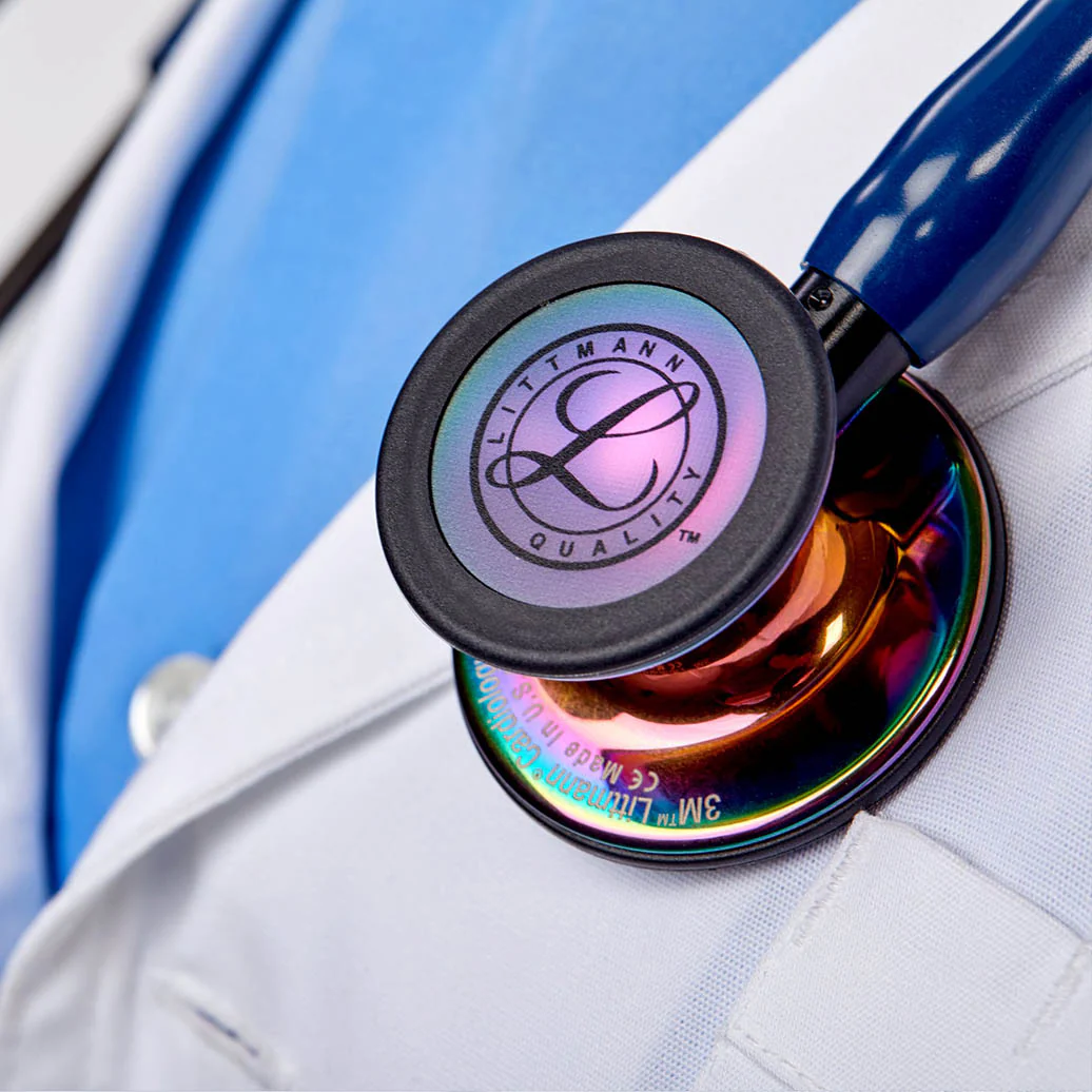 Littmann Cardiology IV Diagnostic Stethoscope: Polished Rainbow & Navy - Black Stem 6242- Over Engraved - Image 2