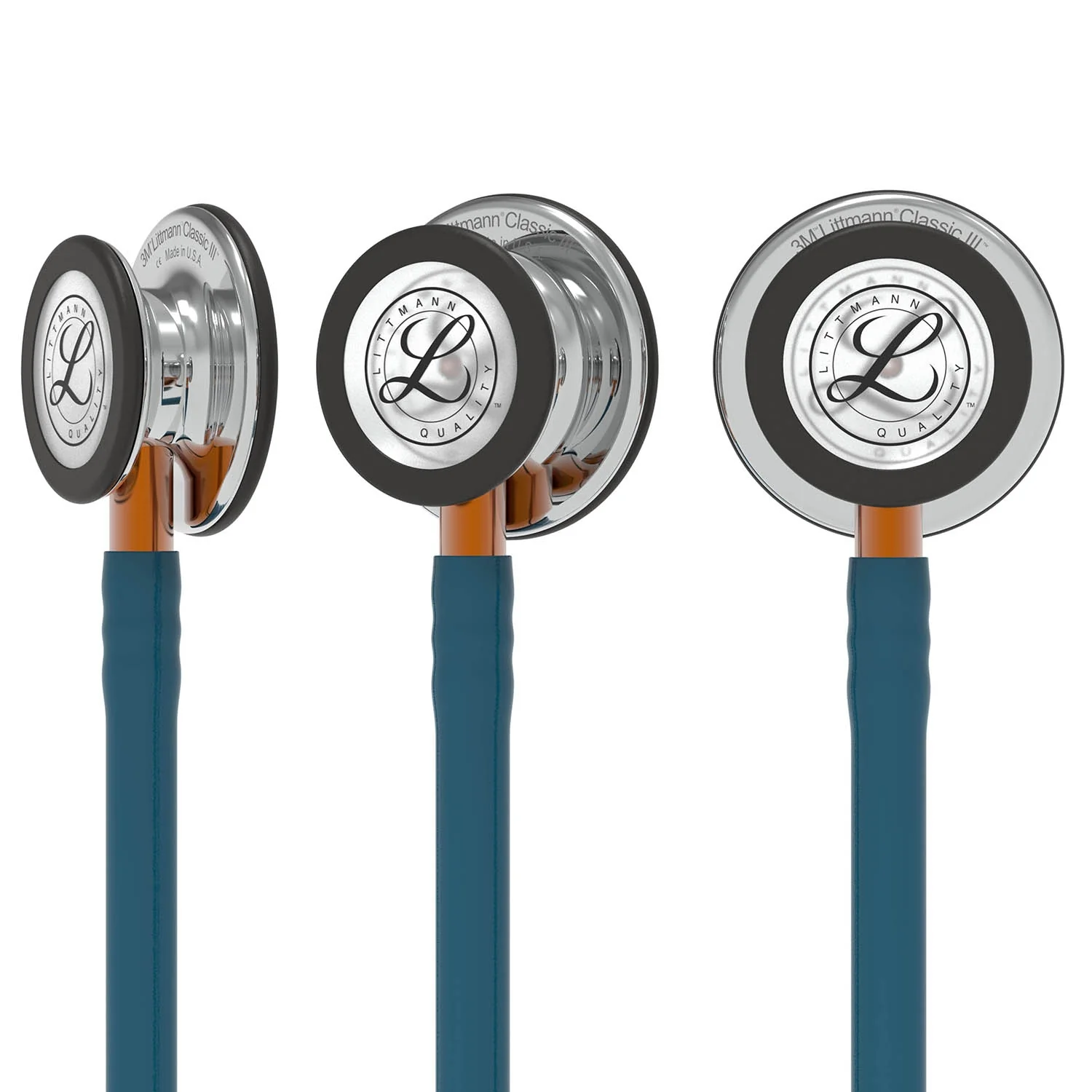 Littmann Classic III Monitoring Stethoscope: Mirror & Caribbean Blue - Orange Stem 5874 - Image 6