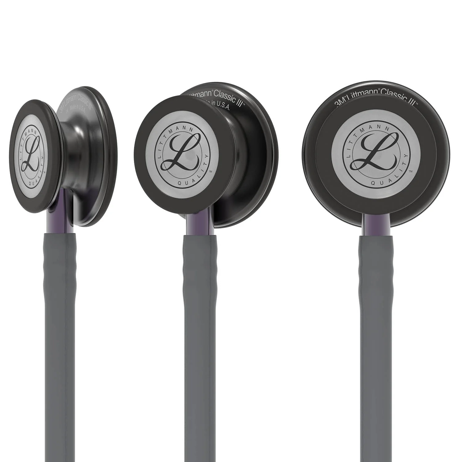 Littmann Classic III Monitoring Stethoscope: Smoke & Gray - Violet Stem 5873 - Over Engraved - Image 6