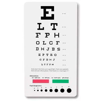 Snellen Pocket Eye Chart - 18.5cm x 10cm