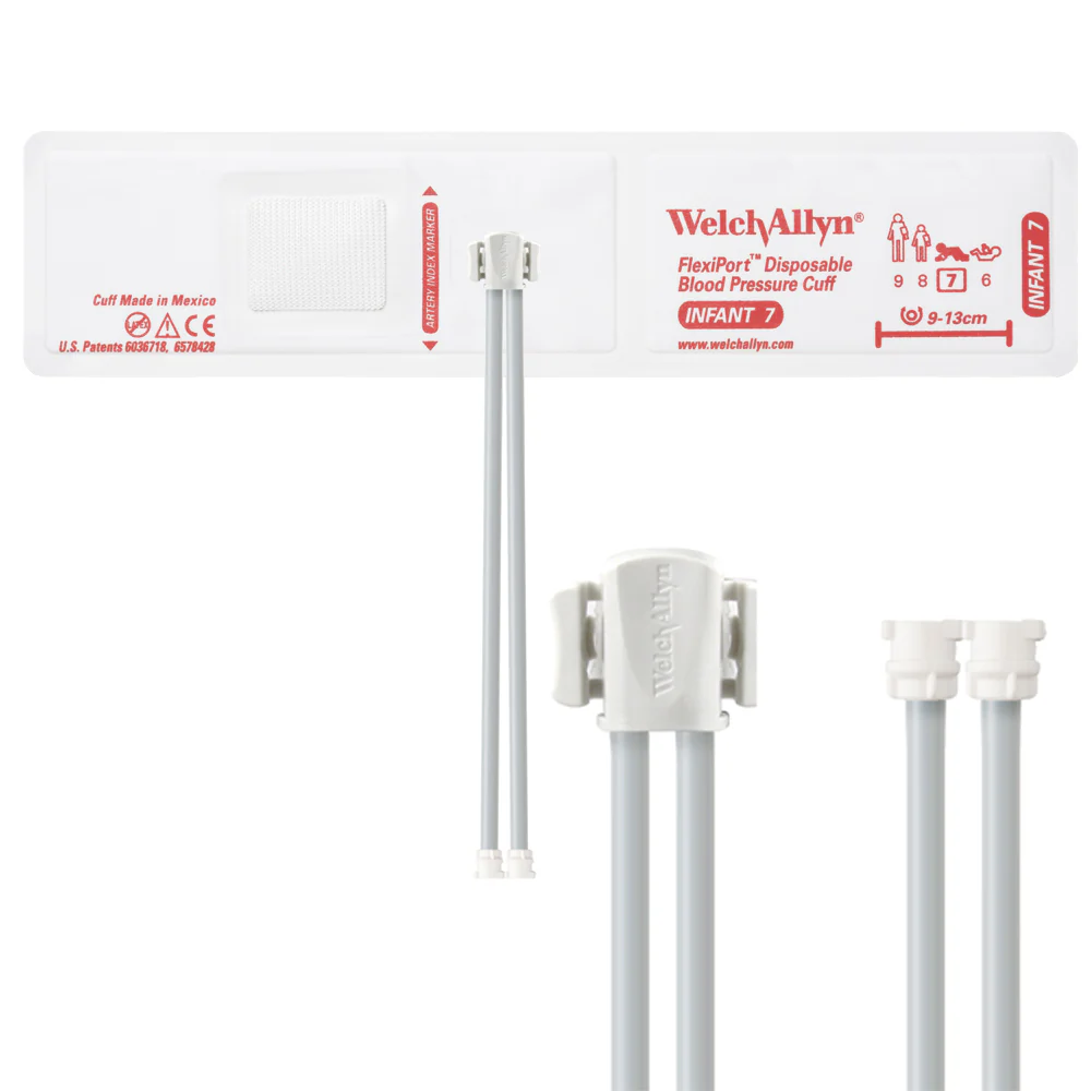 Welch Allyn FlexiPort Blood Pressure Cuff; Size-07 Infant, Soft Disposable, 2-Tubes - Pack of 20