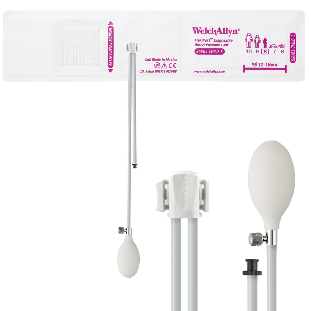 Welch Allyn FlexiPort Blood Pressure Cuff; Size-08 Small Child, Soft Disposable, 2-Tubes - Pack of 20