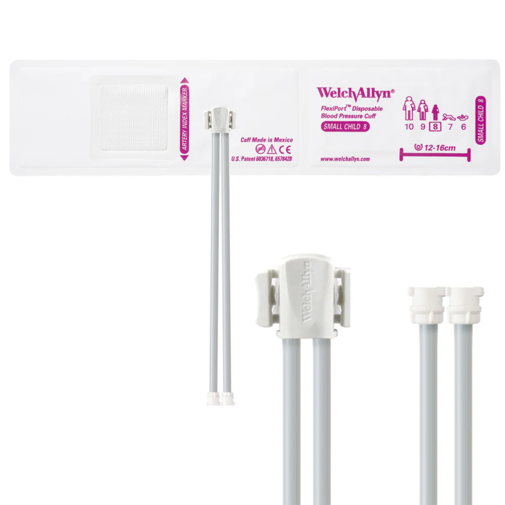 Welch Allyn FlexiPort Blood Pressure Cuff; Size-08 Small Child, Soft Disposable, 2-Tubes - Pack of 20