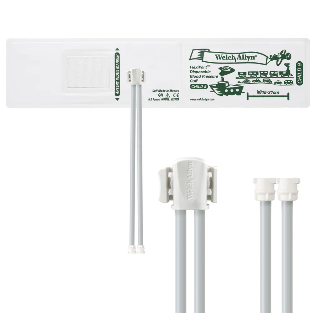 Welch Allyn FlexiPort Blood Pressure Cuff; Size-09 Child, Soft Disposable, 2-Tubes - Pack of 20
