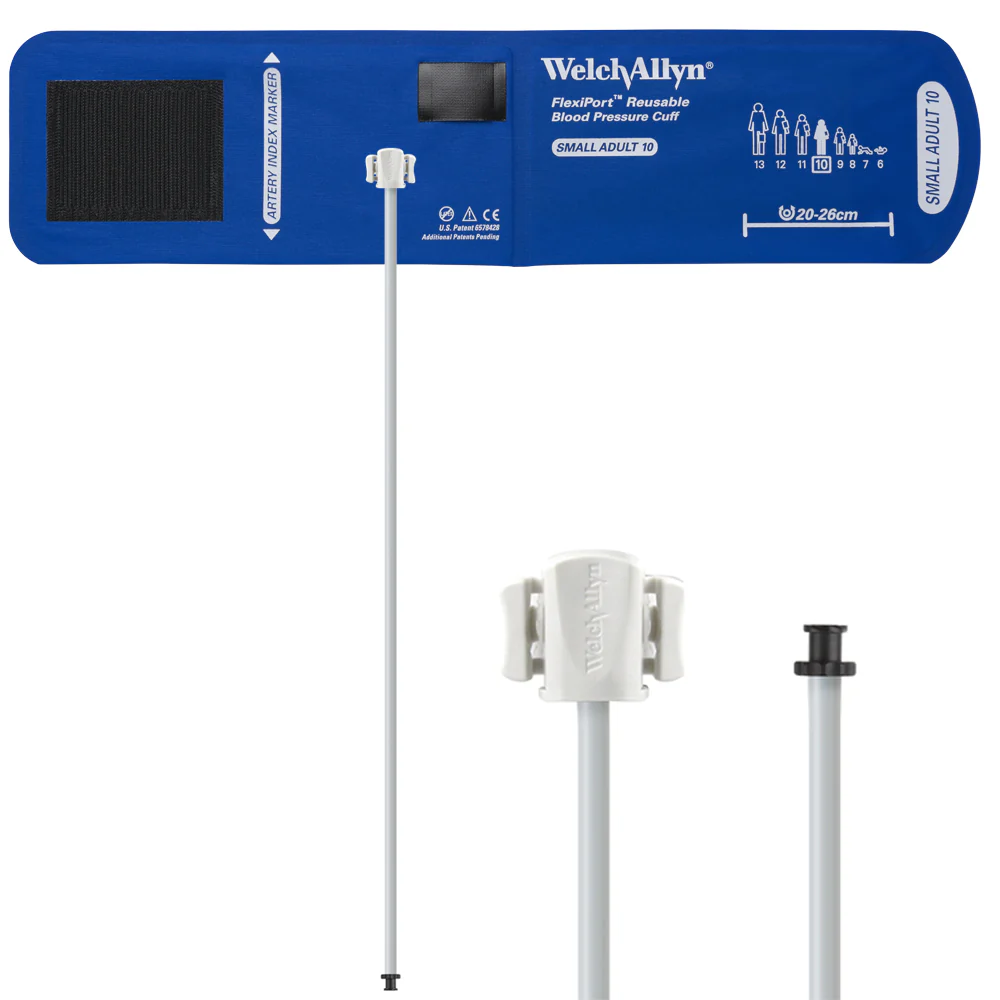 Welch Allyn FlexiPort Blood Pressure Cuff; Size-10 Small Adult, Reusable, 1-Tube, Tri-Purpose (#5082-168) Connector