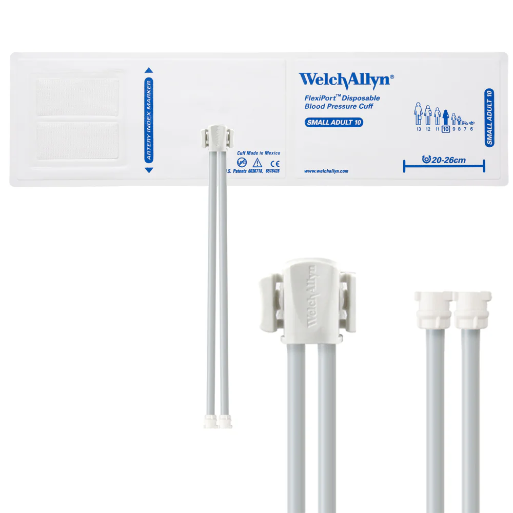 Welch Allyn FlexiPort Blood Pressure Cuff; Size-10 Small Adult, Soft Disposable, 2-Tubes - Pack of 20