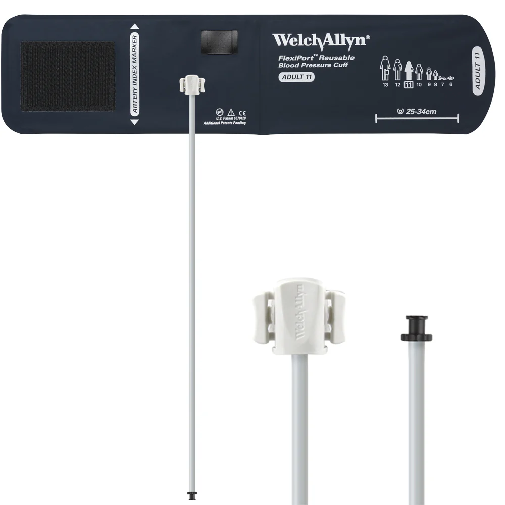 Welch Allyn FlexiPort Blood Pressure Cuff; Size-11 Adult, Reusable, 1-Tube, Tri-Purpose (#5082-168) Connector
