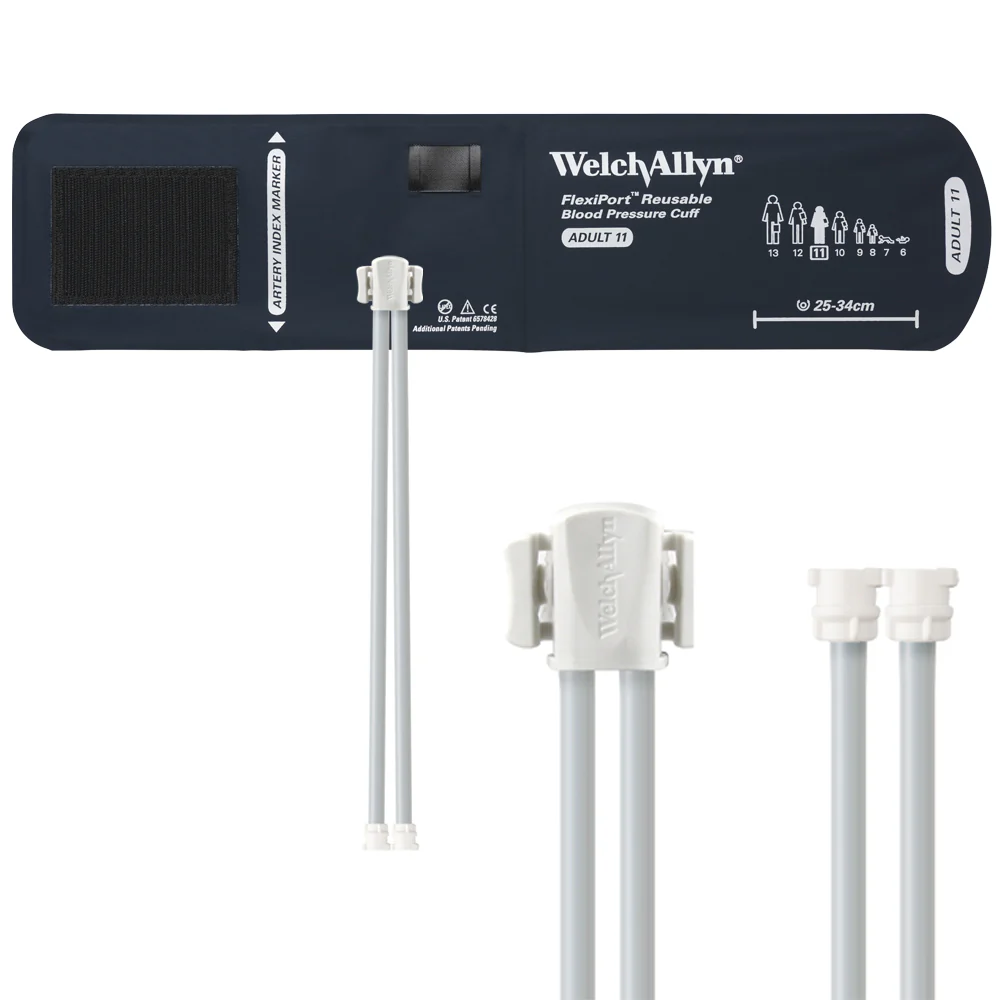 Welch Allyn FlexiPort Blood Pressure Cuff; Size-11 Adult, Reusable, 2- Tubes (8.0 and 8.0 in/20.3 and 20.3 cm