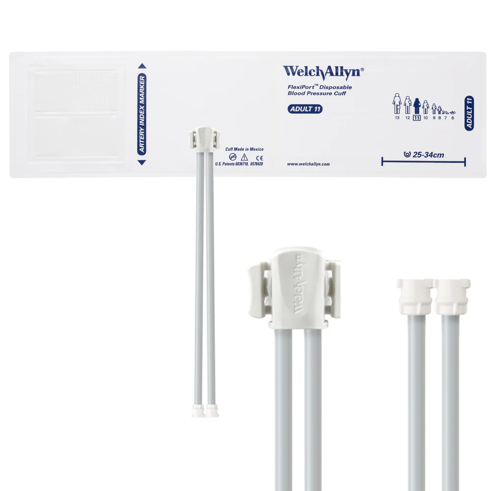 Welch Allyn FlexiPort Blood Pressure Cuff; Size-11 Adult, Soft Disposable, 2-Tubes - Pack of 20