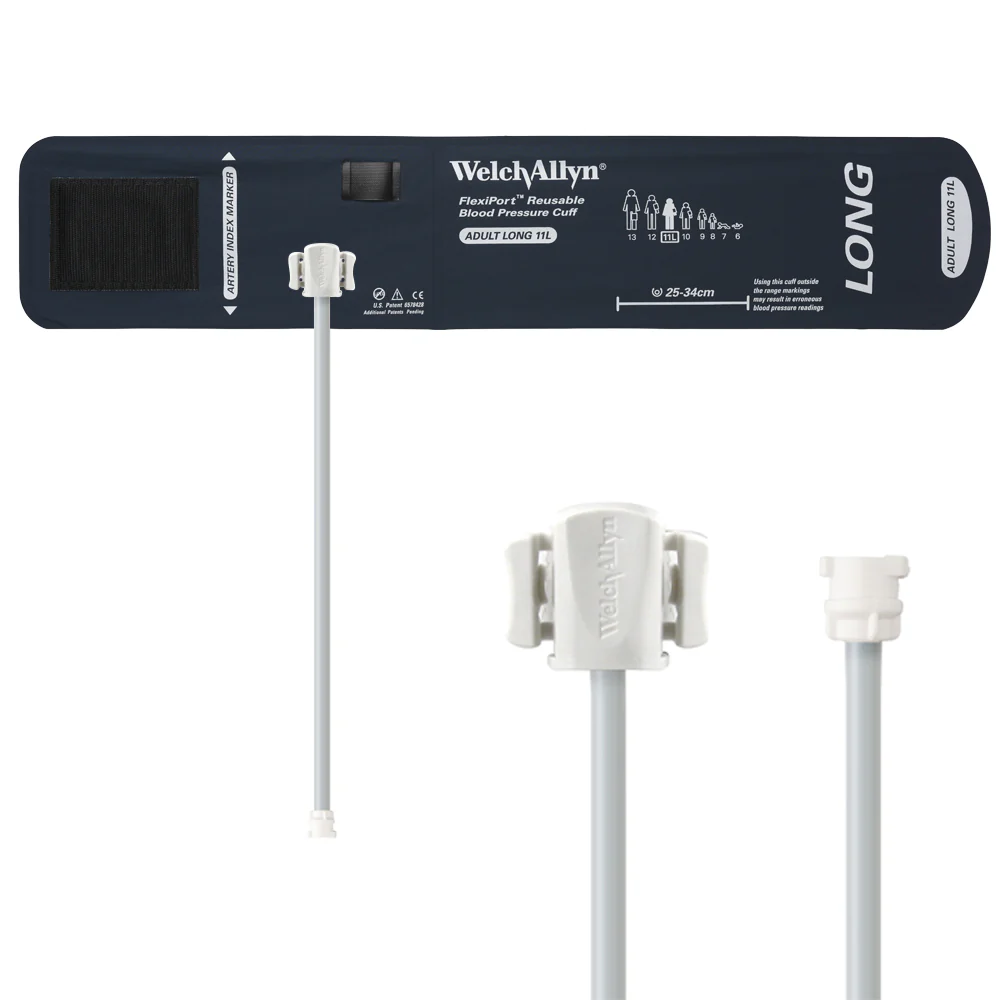 Welch Allyn FlexiPort Blood Pressure Cuff; Size-11L Adult Long, Reusable, 1-Tube, Female Locking (#5082-182) Connector