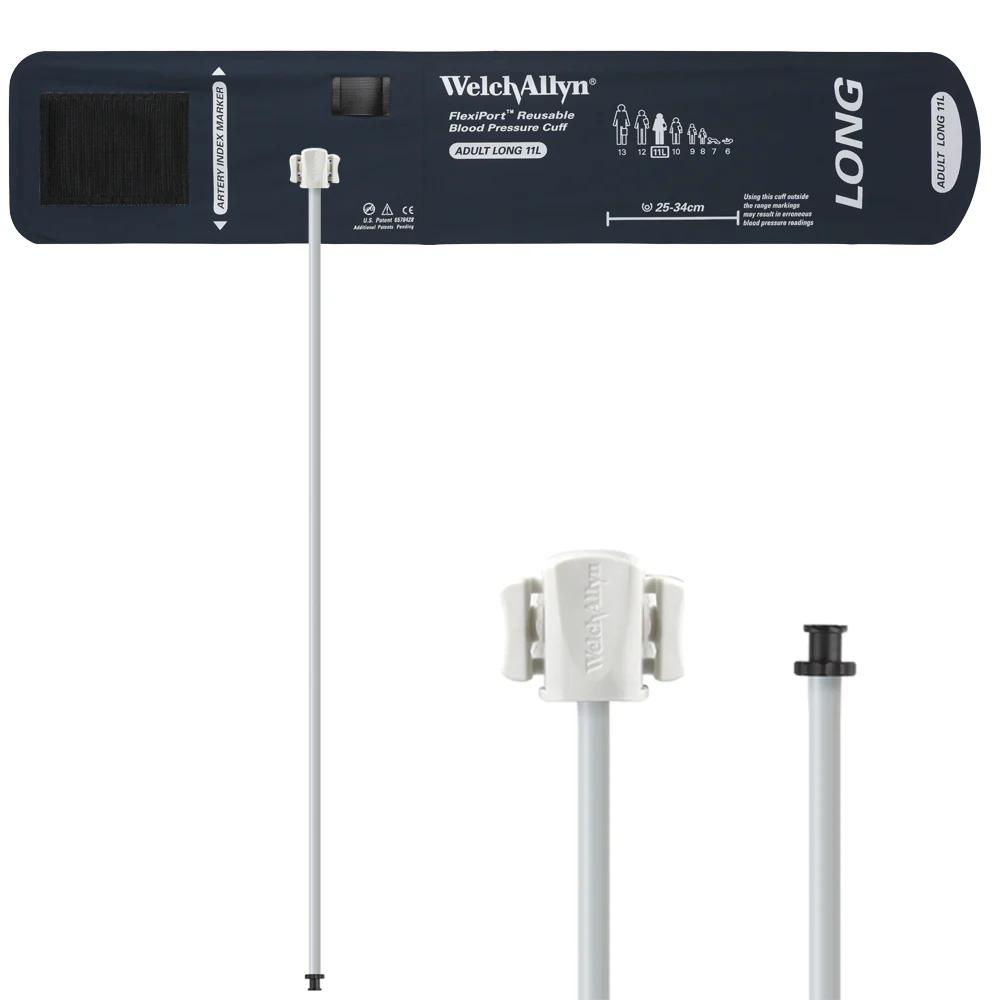 Welch Allyn FlexiPort Blood Pressure Cuff; Size-11L Adult Long, Reusable, 1-Tube, Tri-Purpose (#5082-168) Connector