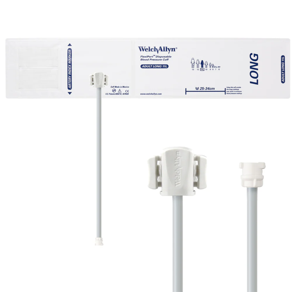 Welch Allyn FlexiPort Blood Pressure Cuff; Size-11L Adult Long, Soft Disposable, 1-Tube - Pack of 20