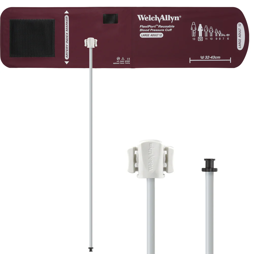 Welch Allyn FlexiPort Blood Pressure Cuff; Size-12 Large Adult, Reusable, 1-Tube, Tri-Purpose (#5082-168) Connector