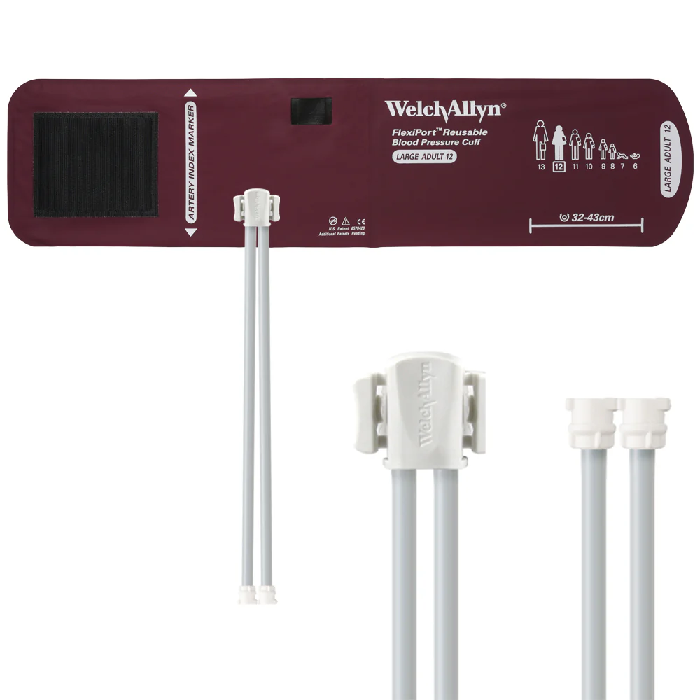 Welch Allyn FlexiPort Blood Pressure Cuff; Size-12 Large Adult, Reusable, 2-Tubes (8.0 and 8.0 in/20.3 and 20.3 cm)