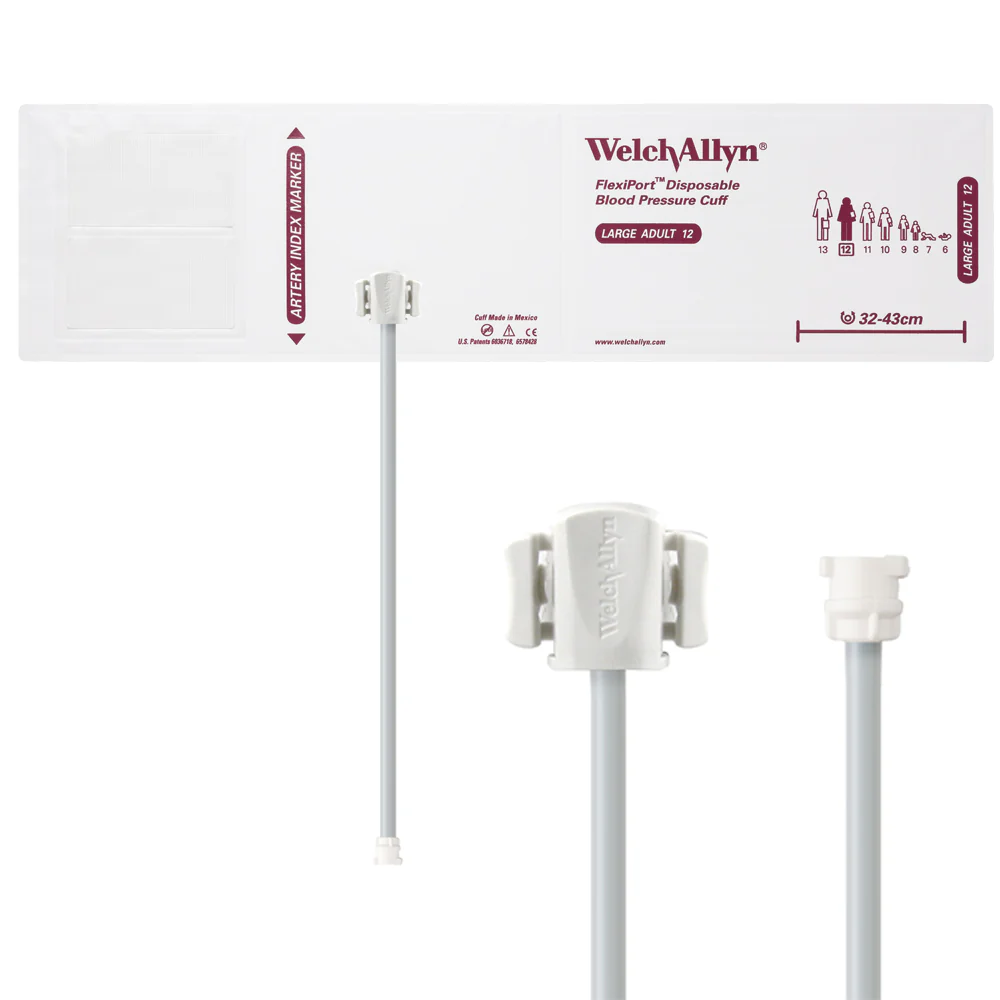 Welch Allyn FlexiPort Blood Pressure Cuff; Size-12 Large Adult, Soft Disposable, 1-Tube - Pack of 20