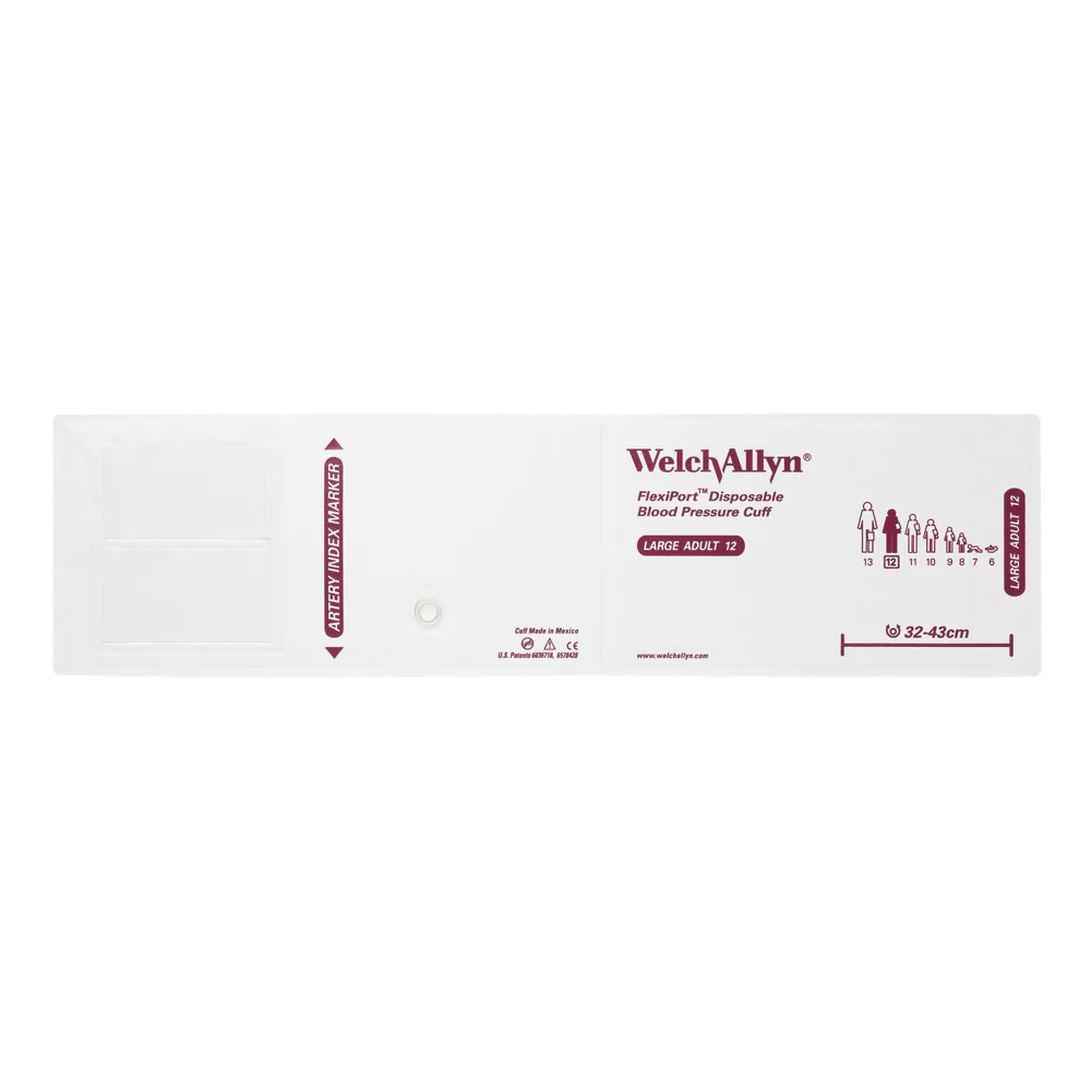 Welch Allyn FlexiPort Blood Pressure Cuff; Size-12 Large Adult, Soft Disposable, No Tubes or Connectors - Pack of 20