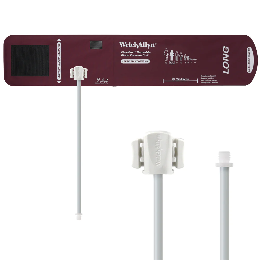 Welch Allyn FlexiPort Blood Pressure Cuff; Size-12L Large Adult Long, Reusable, 1-Tube
