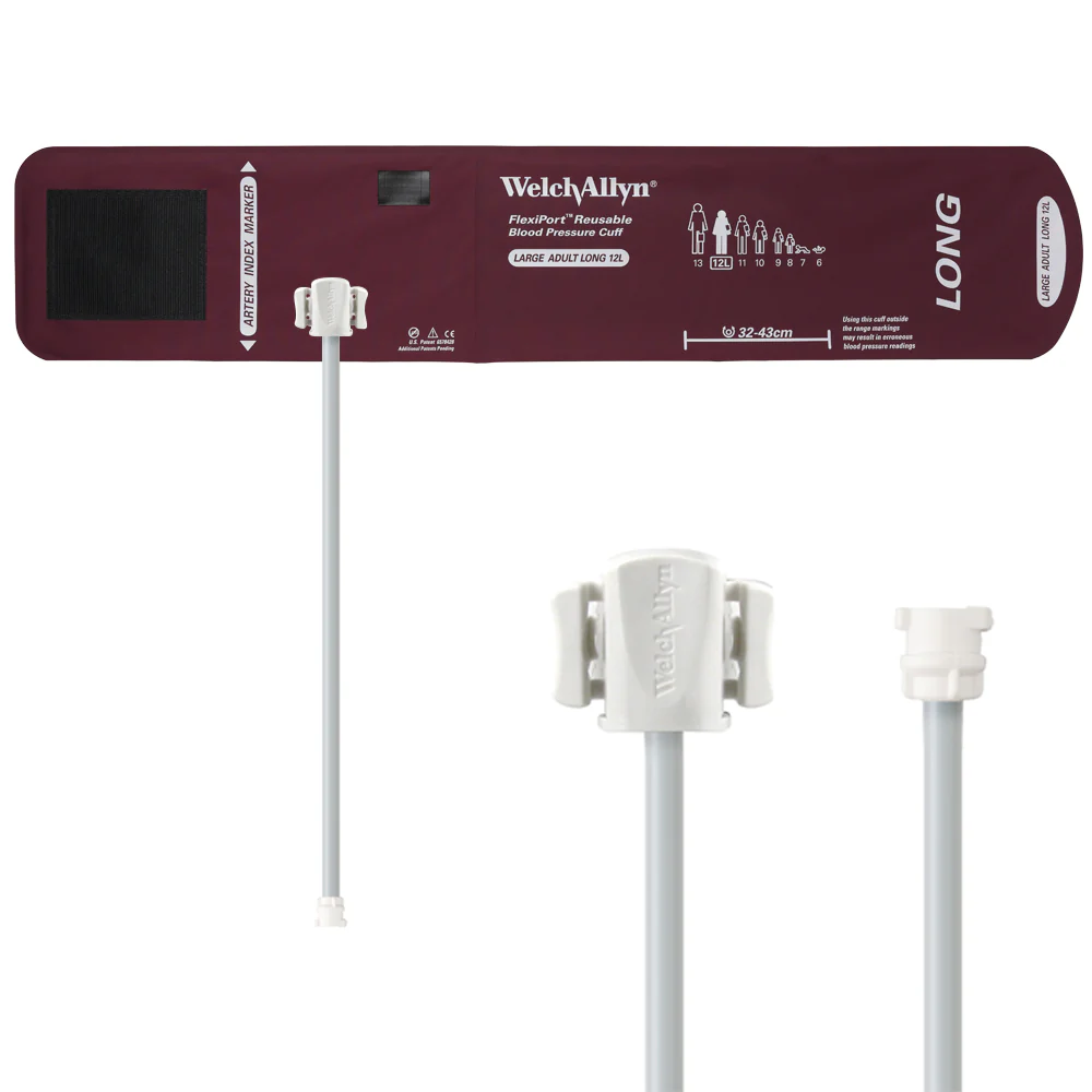 Welch Allyn FlexiPort Blood Pressure Cuff; Size-12L Large Adult Long, Reusable, 1-Tube, Female Locking (#5082-182) Connector
