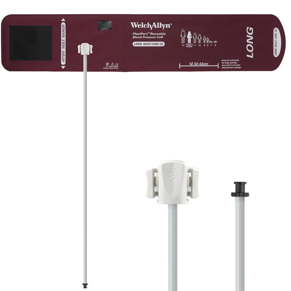 Welch Allyn FlexiPort Blood Pressure Cuff; Size-12L Large Adult Long, Reusable, 1-Tube, Tri-Purpose (#5082-168) Connector