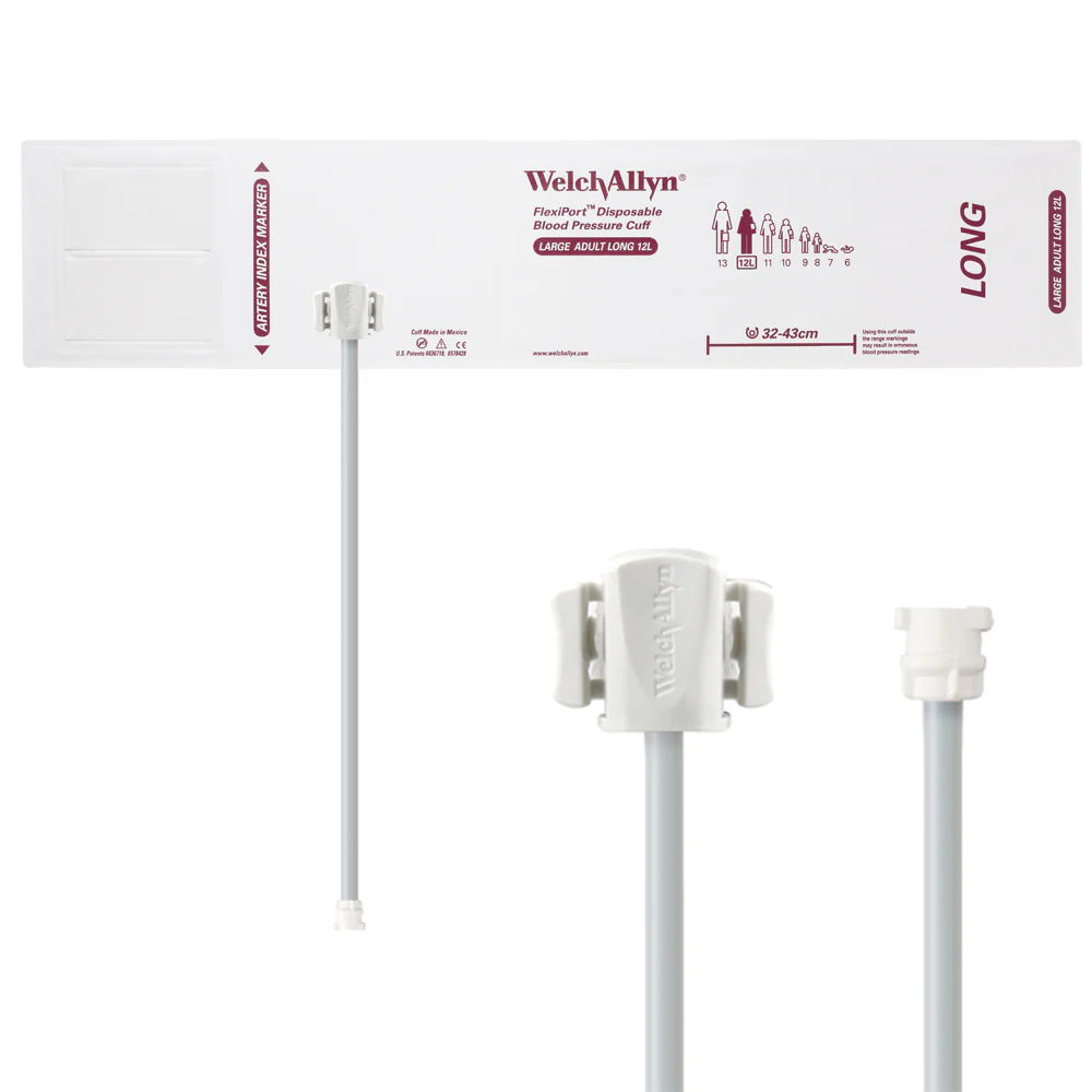 Welch Allyn FlexiPort Blood Pressure Cuff; Size-12L Large Adult Long, Soft Disposable, 1-Tube - Pack of 20