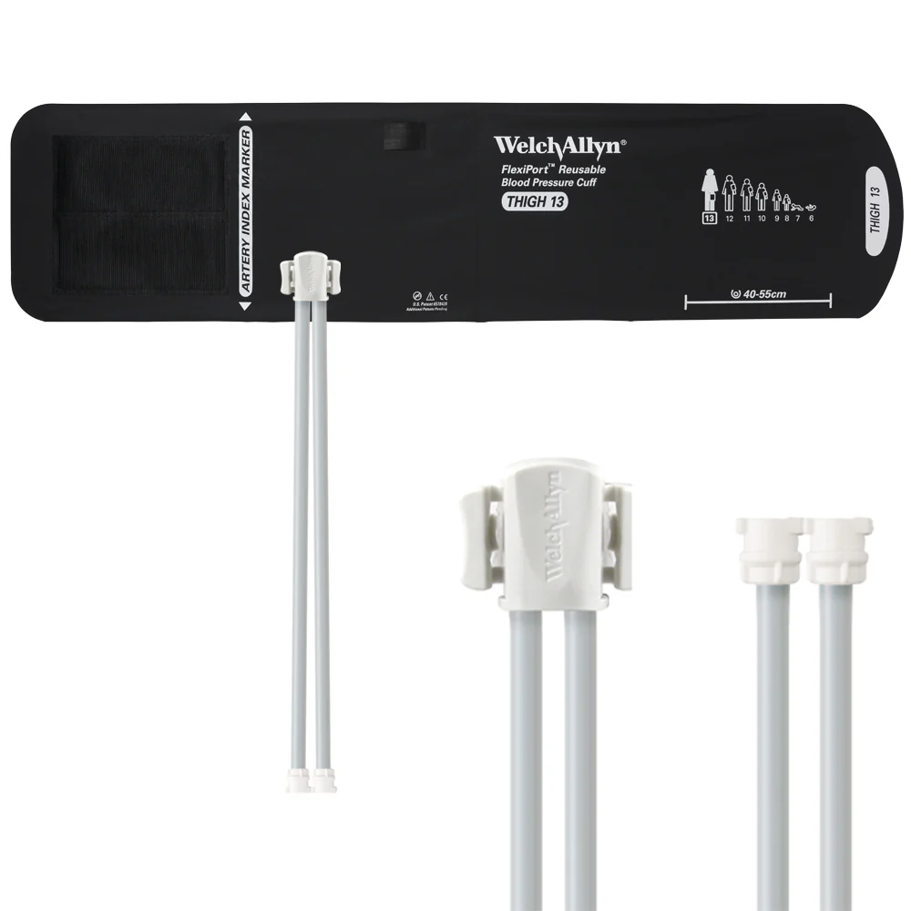 Welch Allyn FlexiPort Blood Pressure Cuff; Size-13 Thigh, Reusable, 2-Tubes (8.0 and 8.0 in/20.3 and 20.3 cm)